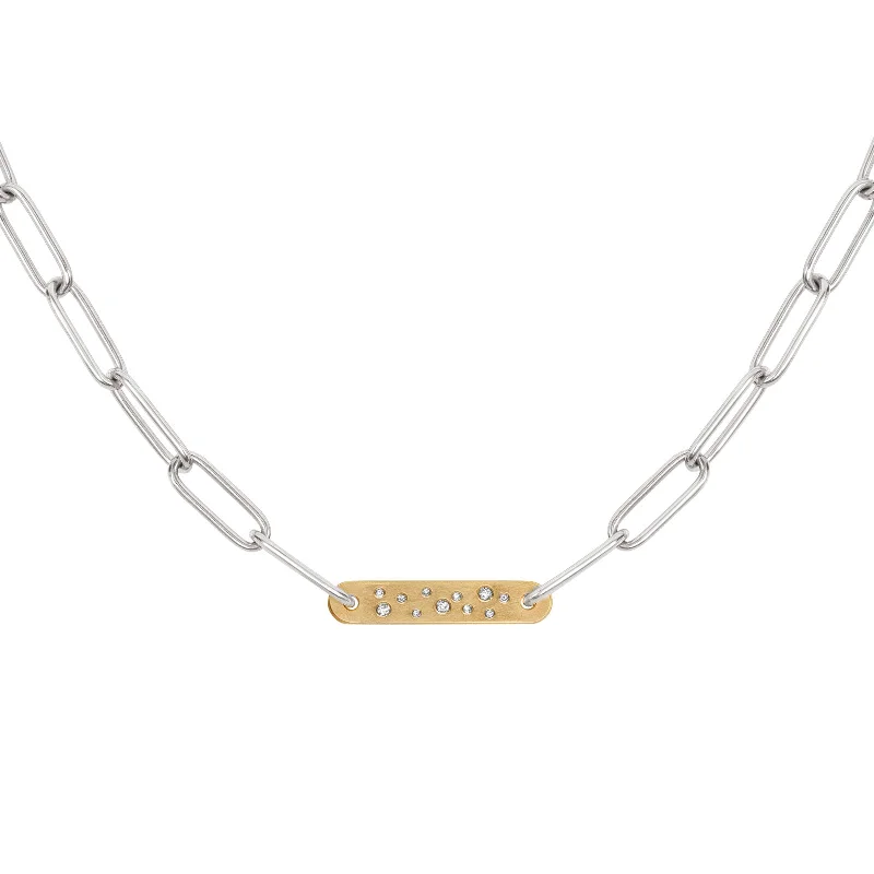 Luxury Jewelry Without The Luxury Price Tag 5.2mm Silver & Gold Diamond Flat Bar Chain Luxury Jewelry Without The Luxury Price Tag 5.2mm Silver & Gold Diamond Flat Bar Chain