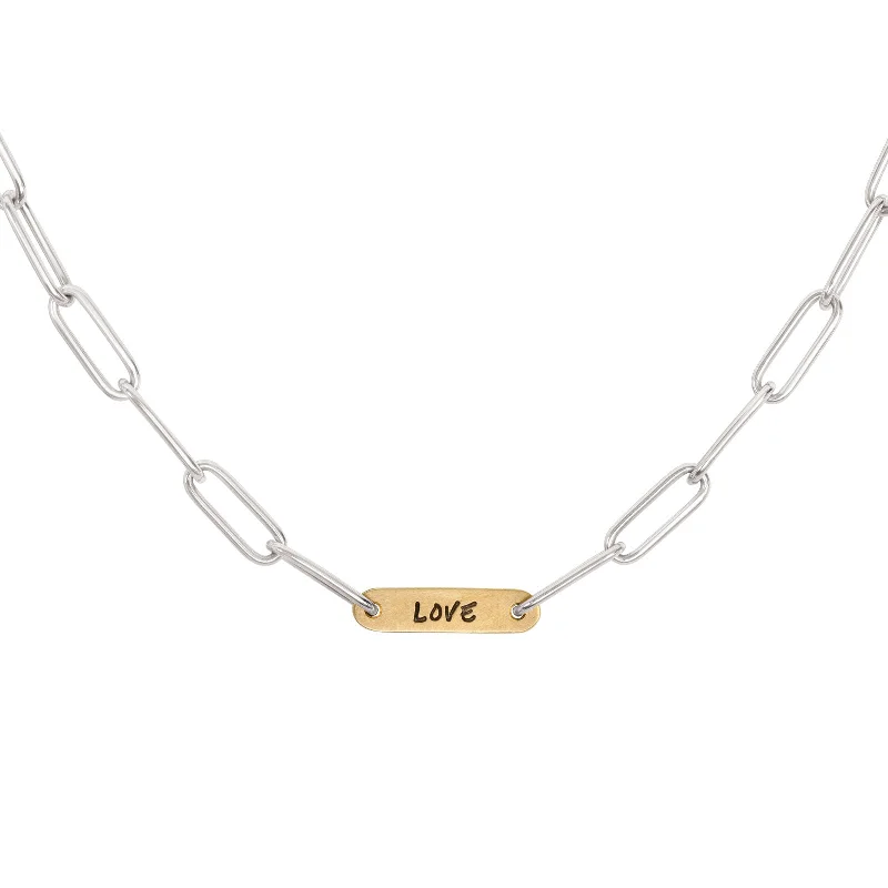 Exclusive Online Jewelry Sale – Don't Wait 5.2mm Silver & Gold Love Flat Bar Chain Exclusive Online Jewelry Sale – Don't Wait 5.2mm Silver & Gold Love Flat Bar Chain