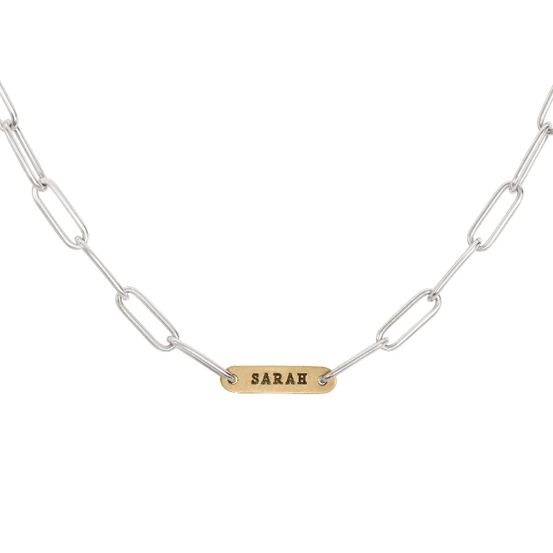 Sparkle For Less – Shop Our Limited-Time Jewelry Deals 5.2mm Silver & Gold Name Flat Bar Chain Sparkle For Less – Shop Our Limited-Time Jewelry Deals 5.2mm Silver & Gold Name Flat Bar Chain
