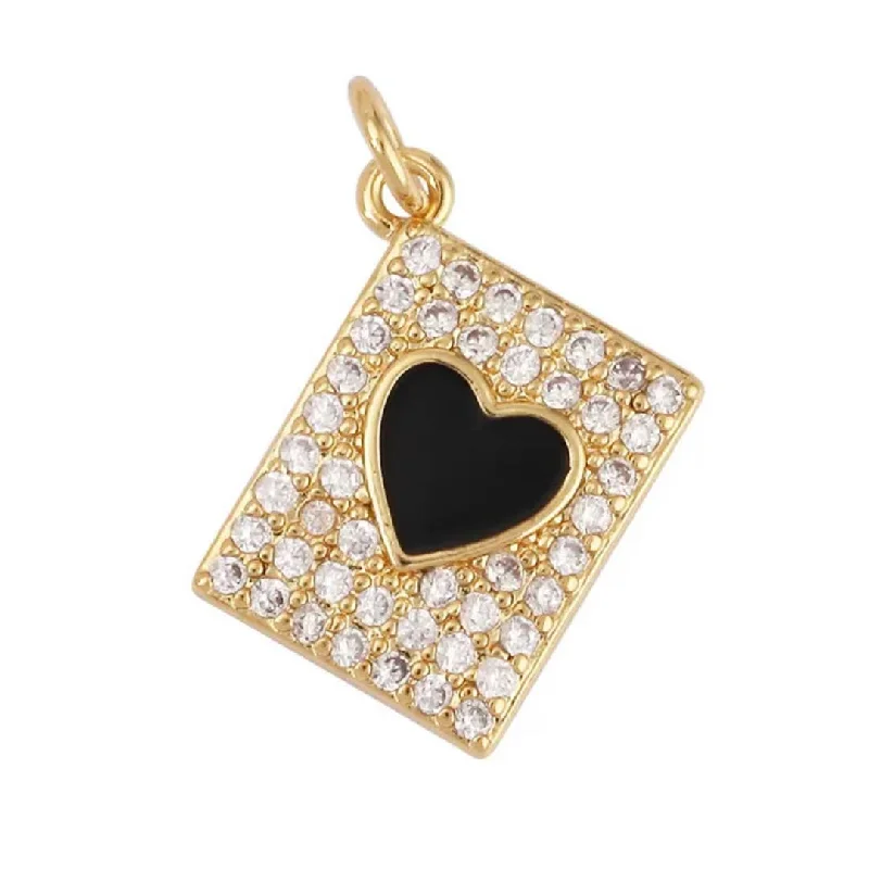 Versatile Layering Jewelry For Effortless Chic Black Heart CZ Tag Charm For Charm Necklace & Bracelet