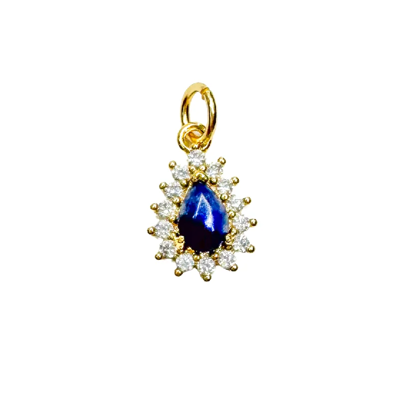 Dainty Floral Jewelry For Feminine Elegance Blue CZ Drop Charm For Charm Necklace & Bracelet