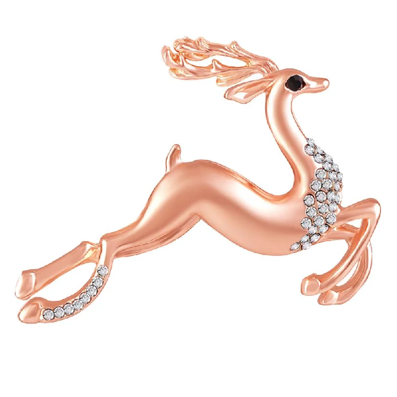 Breathtaking Jewelry, Breathtaking Prices Mahi Rose Gold Plated White Crystal Running Deer Shape Wedding Brooch / Saree Pin for Women (BP1101118ZWhi) Breathtaking Jewelry, Breathtaking Prices Mahi Rose Gold Plated White Crystal Running Deer Shape Wedding Brooch / Saree Pin for Women (BP1101118ZWhi)