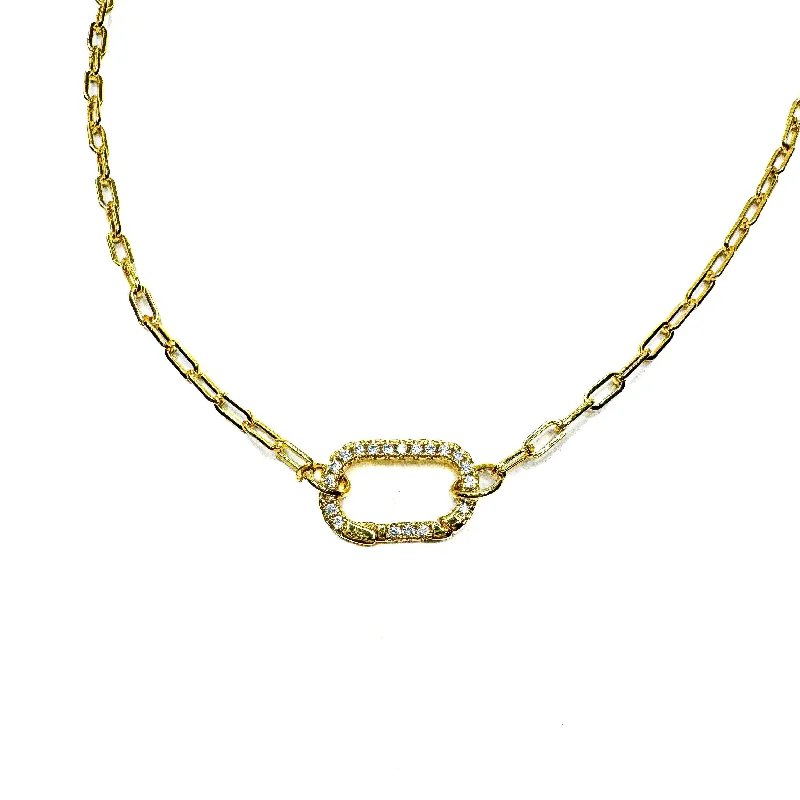 Luxury Jewelry Now At Special Promotional Rates CZ Gold Carabiner Clasp Paperclip Charm Necklace