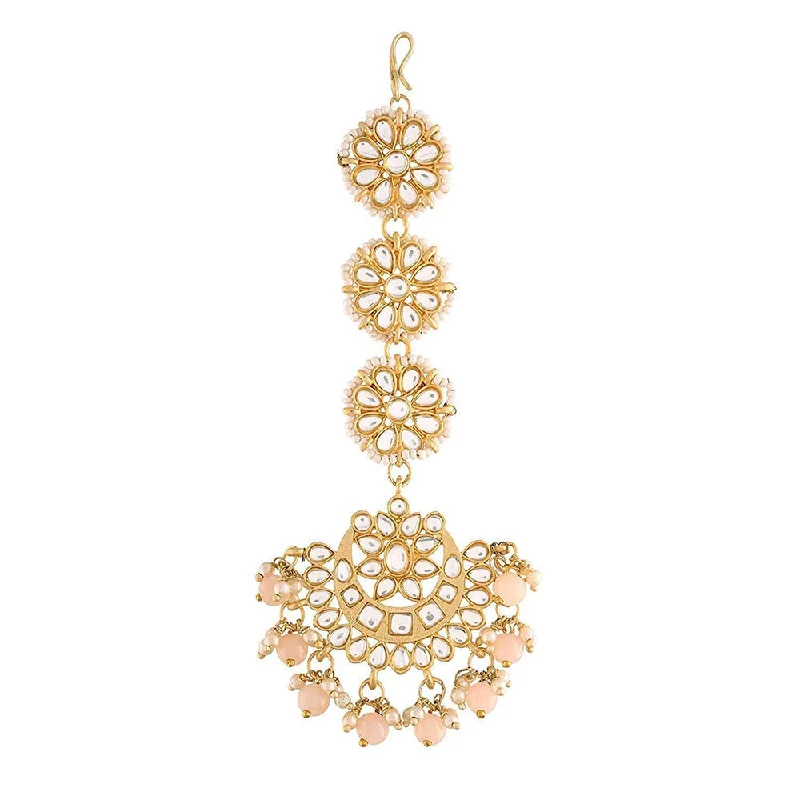 Bestselling Jewelry Now On Sale – Elevate Your Look Etnico 18K Gold Plated Matte Finish Traditional Pearls Kundan Studded Maang Tikka for Women/Girls (T2911Pe)