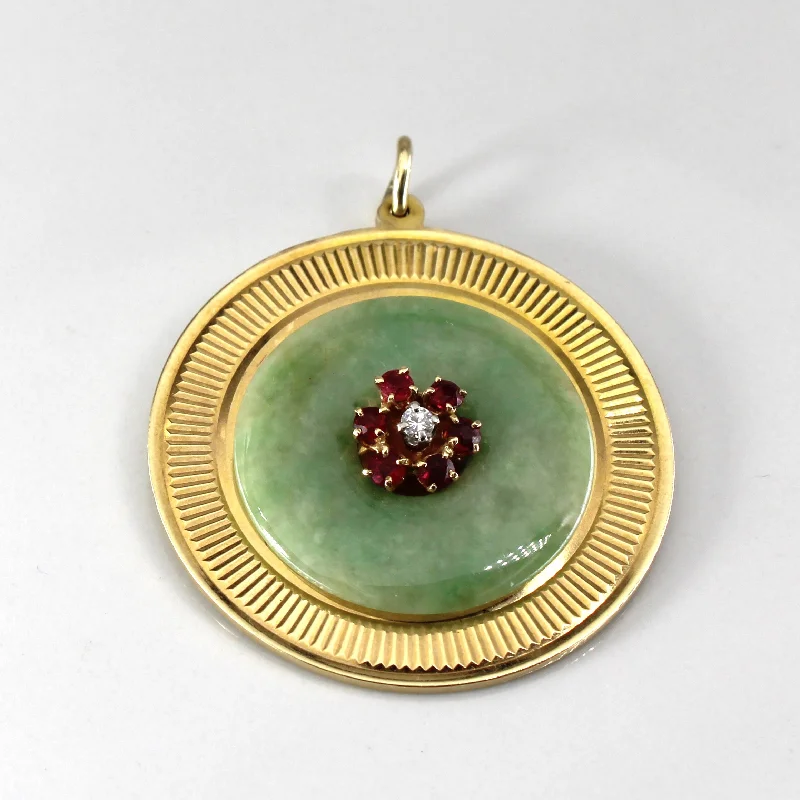 Dainty Floral Jewelry For Feminine Elegance Jade & Multi Gemstone Round Gold Pendant | 12.00ct | 0.48ctw | 0.05ct | Dainty Floral Jewelry For Feminine Elegance Jade & Multi Gemstone Round Gold Pendant | 12.00ct | 0.48ctw | 0.05ct |