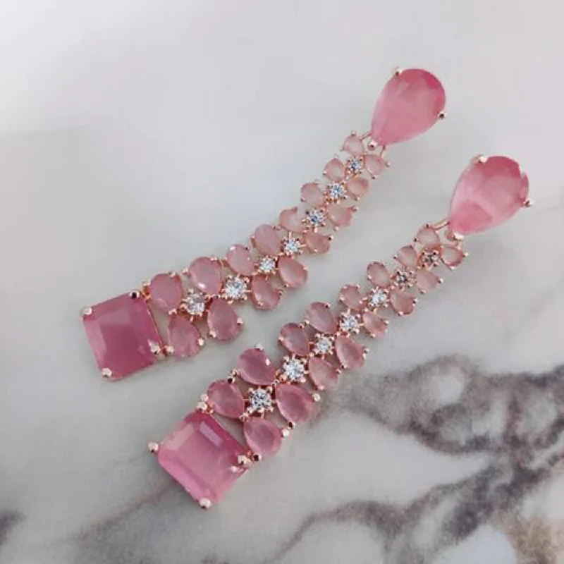 Dainty And Elegant Jewelry Now At Reduced Prices JewelTreeTz Rose Gold Plated AD Stone Dangler Earrings