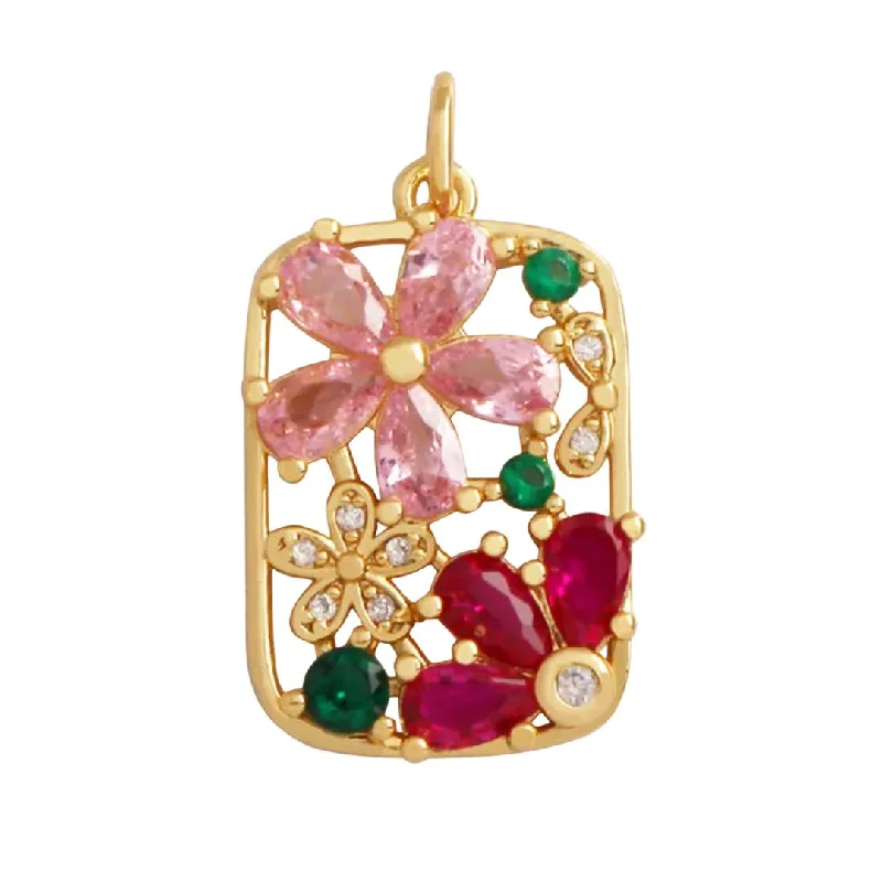 Buy More, Save More On Stunning Jewelry Pieces Large Pave Pink Red Flower Charm For Charm Bar & Charm Necklaces
