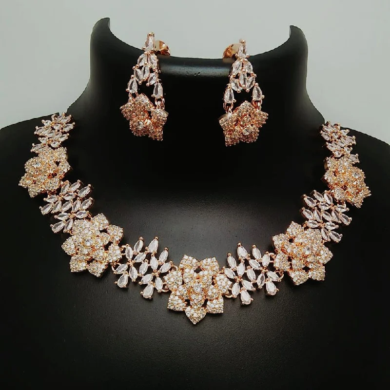 Shop Dazzling Jewelry At The Best Prices Manisha Jewellery Rose Gold Plated AD Stone Necklace Set Shop Dazzling Jewelry At The Best Prices Manisha Jewellery Rose Gold Plated AD Stone Necklace Set