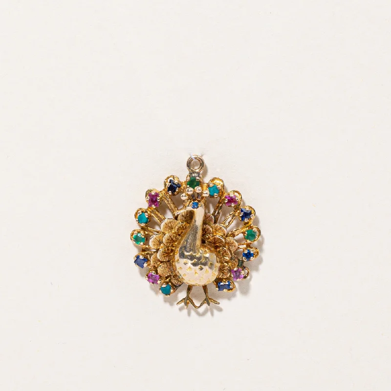 Unmissable Jewelry Sale – Shop Before It's Too Late Multi Gem Peacock Charm | 0.16ctw |
