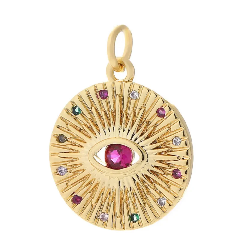 Your Dream Jewelry At Dream Prices Pink Round Eye Sunburst Charm For Charm Necklace & Bracelet Your Dream Jewelry At Dream Prices Pink Round Eye Sunburst Charm For Charm Necklace & Bracelet