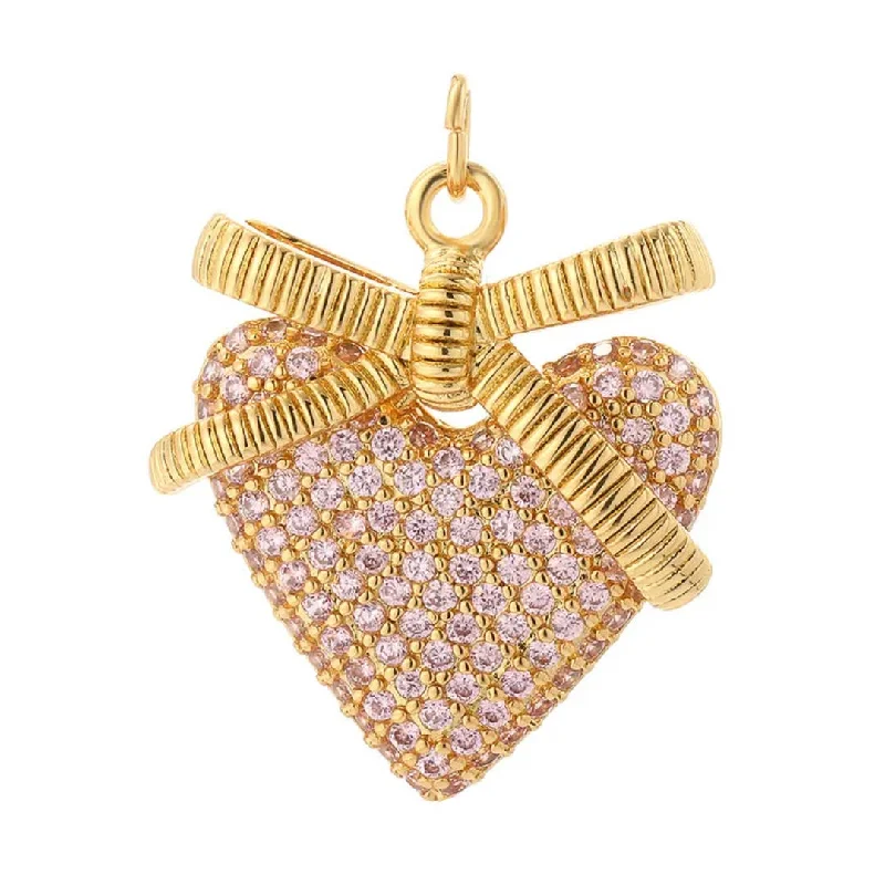 Must-Have Jewelry Pieces At Reduced Prices Pink Heart CZ Gold Bow Charm For Charm Necklace & Bracelet Must-Have Jewelry Pieces At Reduced Prices Pink Heart CZ Gold Bow Charm For Charm Necklace & Bracelet
