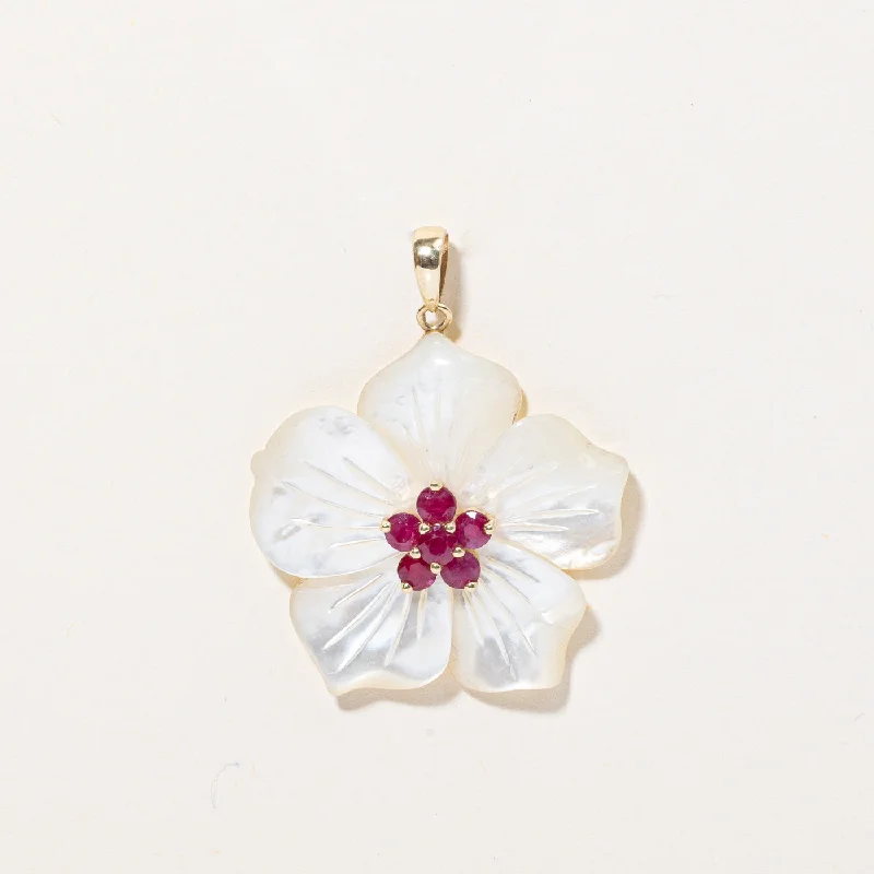 Exclusive Jewelry Sale – Sparkle For Less Ruby & Mother of Pearl Flower Pendant | 0.70ctw, 13.00ct | Exclusive Jewelry Sale – Sparkle For Less Ruby & Mother of Pearl Flower Pendant | 0.70ctw, 13.00ct |