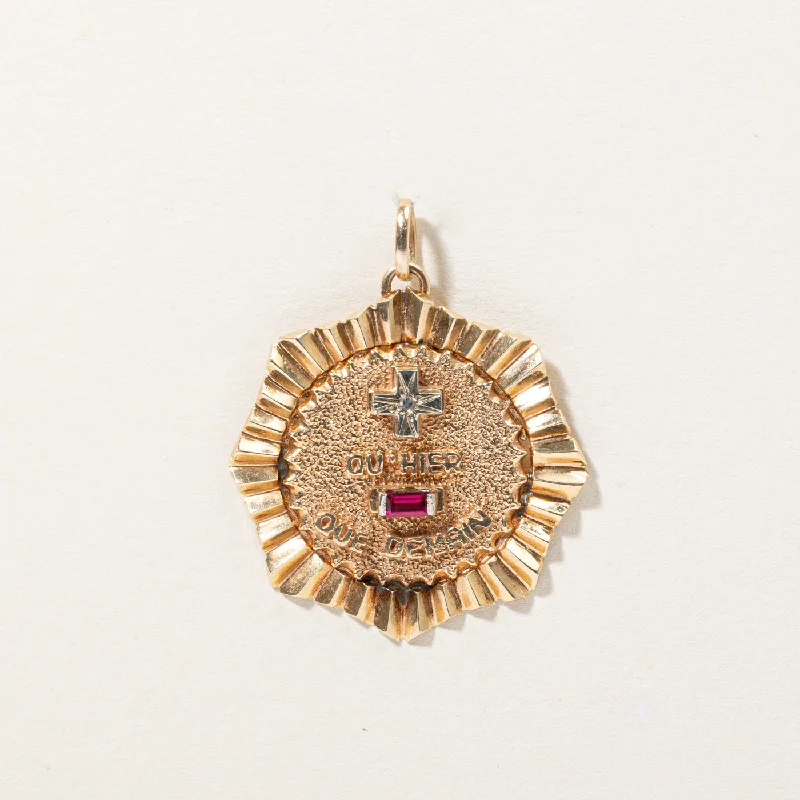 Discounted Jewelry For A Glamorous Look French Medal of Love Synthetic Ruby & Natural Diamond Pendant | 0.12ct, 0.01ct | Discounted Jewelry For A Glamorous Look French Medal of Love Synthetic Ruby & Natural Diamond Pendant | 0.12ct, 0.01ct |