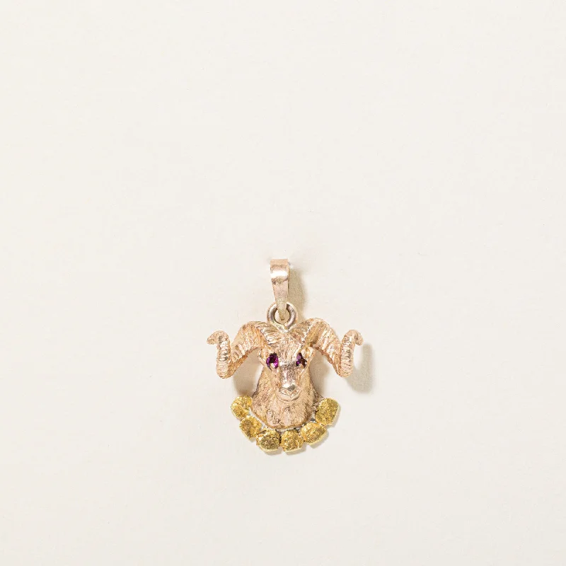 Luxury Jewelry At Unbeatable Discounts Synthetic Ruby & Natural Gold Nugget Ram Charm | 0.03ctw |