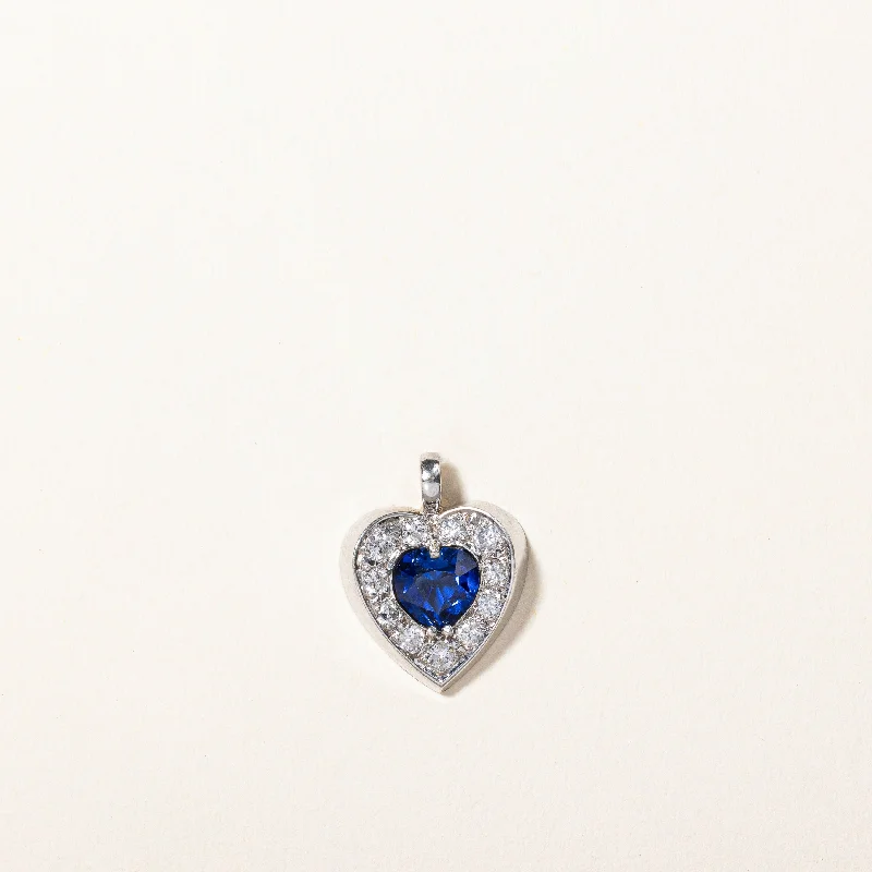 Shop Dazzling Jewelry At The Best Prices Synthetic Sapphire & Natural Diamond Heart Pendant | 0.88ct, 0.22ctw | Shop Dazzling Jewelry At The Best Prices Synthetic Sapphire & Natural Diamond Heart Pendant | 0.88ct, 0.22ctw |