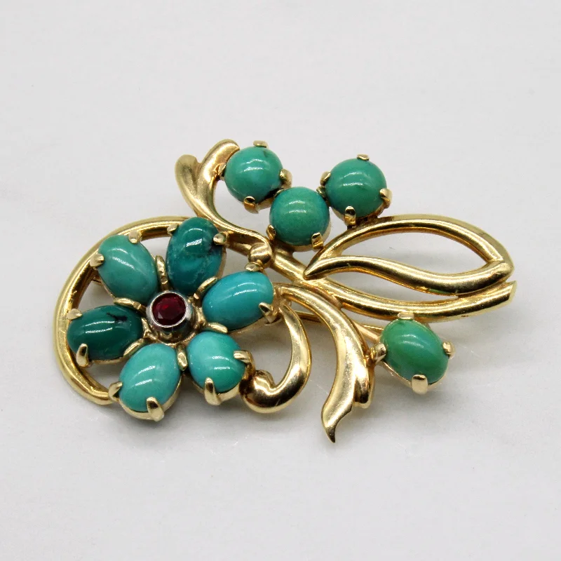 Sparkle More For Less – Jewelry Sale Happening Now Turquoise & Ruby Floral Brooch | 5.50ctw, 0.20ct | Sparkle More For Less – Jewelry Sale Happening Now Turquoise & Ruby Floral Brooch | 5.50ctw, 0.20ct |